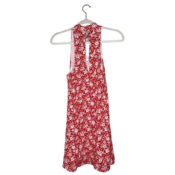 Lulu's Lean Close Floral Print Swing Dress  Size XS Red Ivory White High Neck - Picture 5 of 8